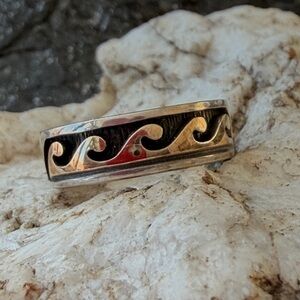 Navajo Native American Vintage Wave Ring Sterling and 14K Band